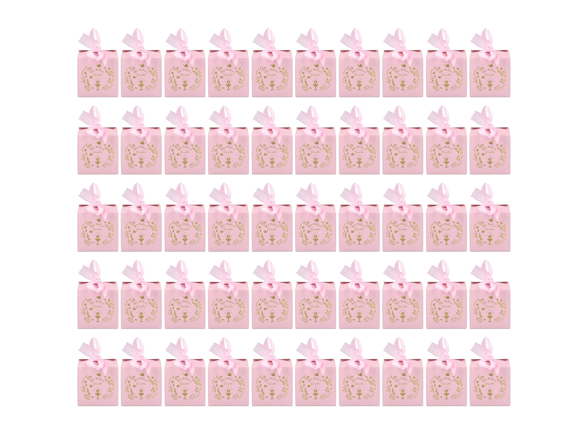 50 Caixas de Lembrança de Papel Decorativas para Festa Casamento Presente Doce Rosa | S/MARCA