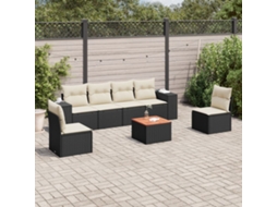 7 Pcs Conjunto De Sofás P/ Jardim C/ Almofadões Vime Pe Preto Dkd Home Decor