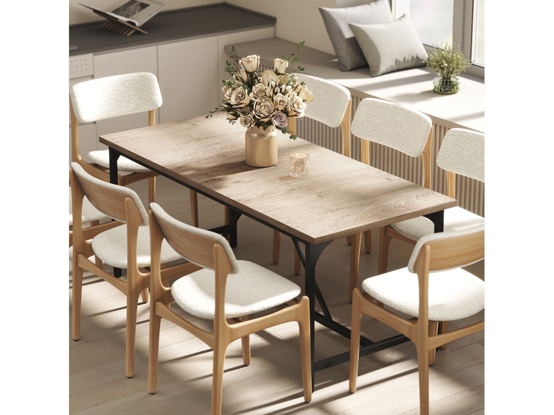 Dining Table For 6-8 People Modern Rectangular Kitchen Table With Wood Look, 180 X 80 X 75.5 Cm, Natural