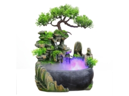 KOFIHETY Fonte Interior Simulando Planta Verde Em Resina Atomizada, Fonte De Rocha, Bonsaï, Decoração De Escritório, Sem Neblina, Presente De Natal E Ano Novo