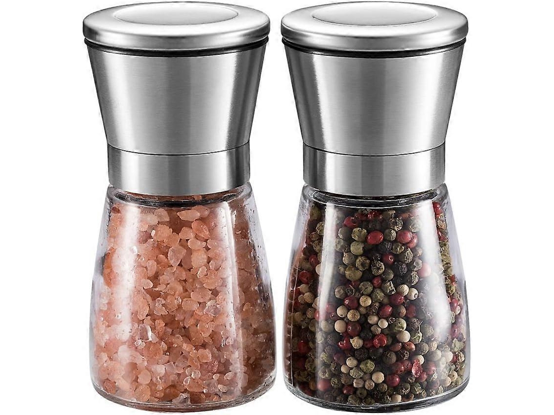 Conjunto de Moedores Sal e Pimenta Moedor Premium em Aço Inoxidável, Corpo Vidro, Pimenteiro Ajustável com Acabamento Escovado Grosso AQUAFORGE