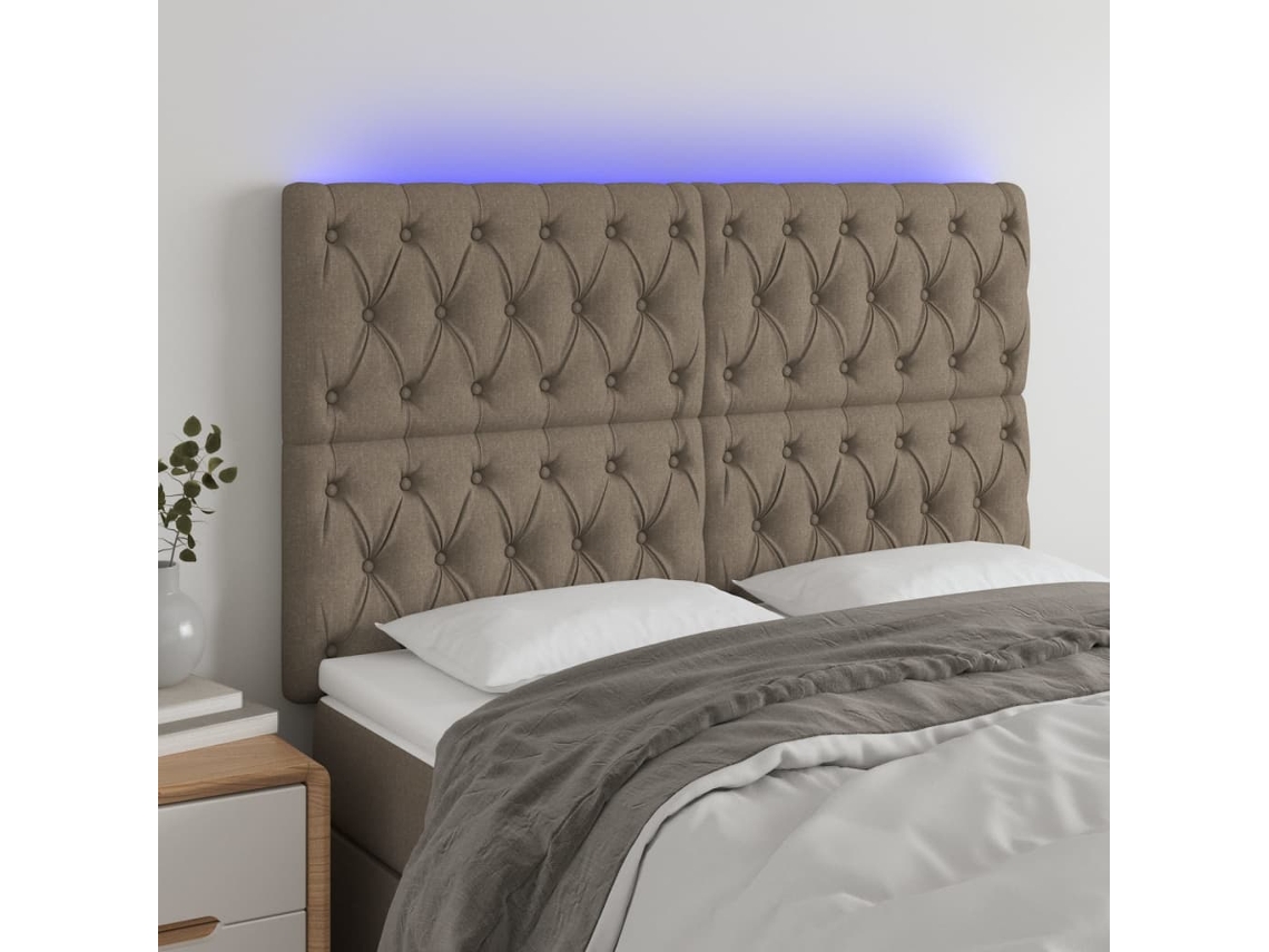 Cabecero de cama con tela LED 160x7x118/128cm Gris-Marrón