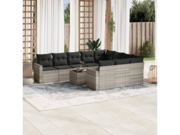 Vidaxl 11 Pcs Conjunto Sofás De Jardim C/ Almofadões Vime Pe Cinzento