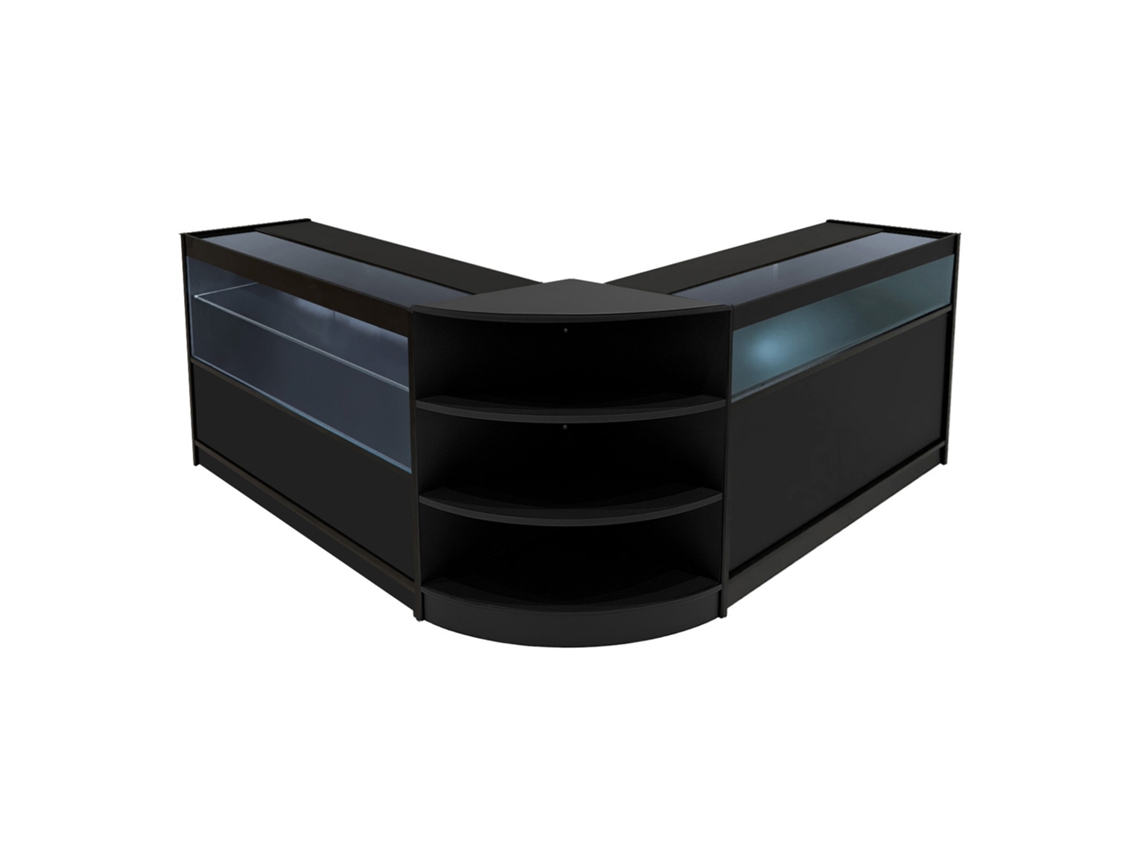 Conjunto De Balces Comerciais Harmonia | Preto | B1200c1200lm60 | Mdf E Vidro Temperado | Prateleiras E Portas De Monstershop