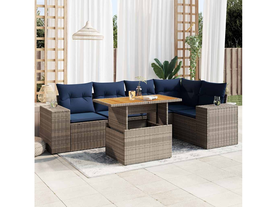 Vidaxl 6 Pcs Conjunto Sofás De Jardim Com Almofadões Vime Cinzento