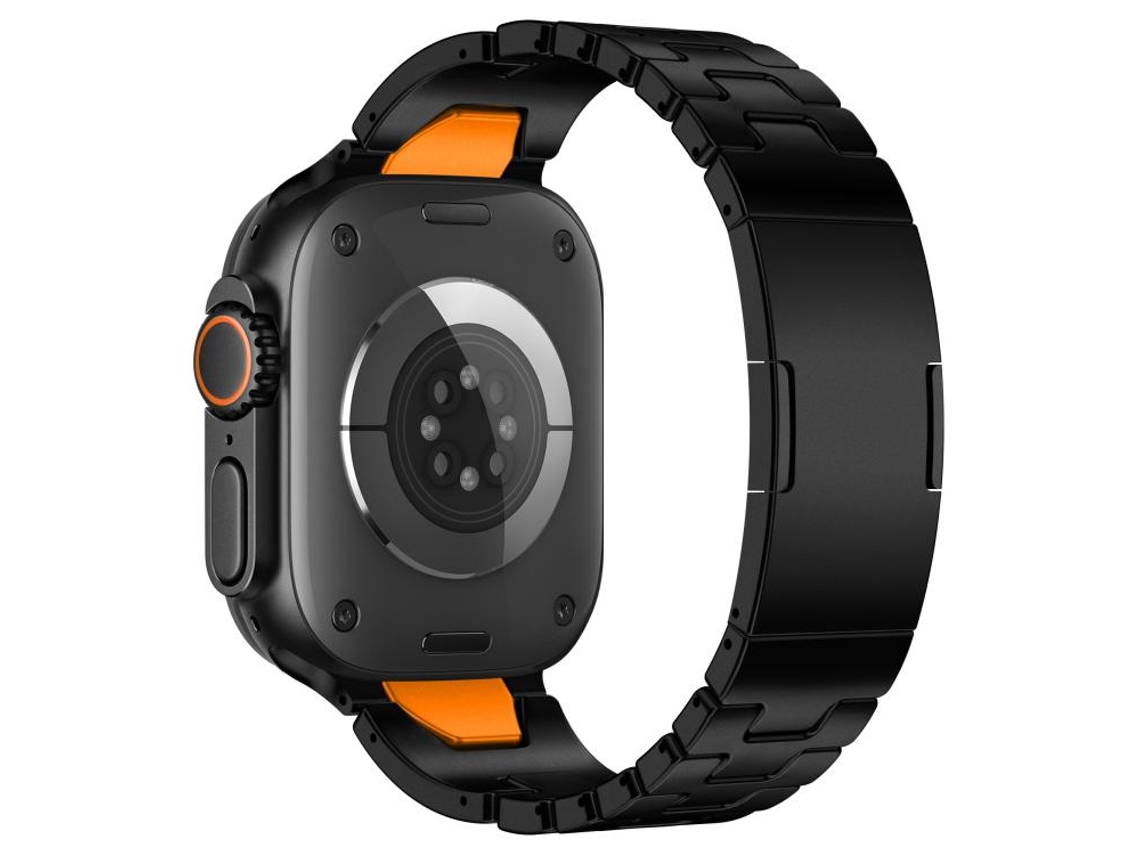 Bracelete Para Apple Watch 42/41/40/38mm - Aço Inoxidável Com Fivela Borboleta E Liberação Rápida Tipo H Preto E Laranja