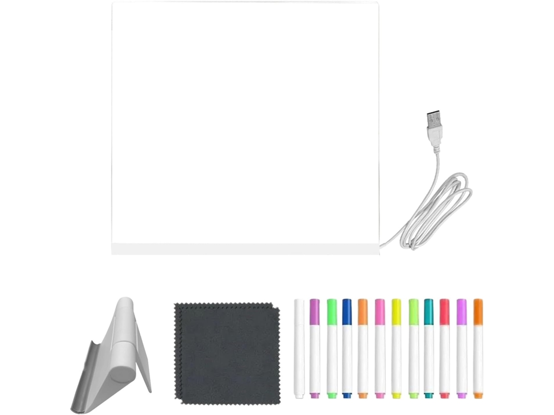 Quadro De Escrita Led | Quadro De Avisos Em Acrílico Transparente | Com 12 Canetas Coloridas E Suporte Dobrável Vayotoy