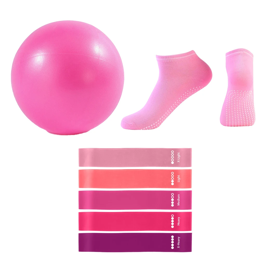 Conjunto De Pilates Com Bola De Resistência (rosa), Faixa Elástica Circular, Bola De Yoga E Meias Antiderrapantes