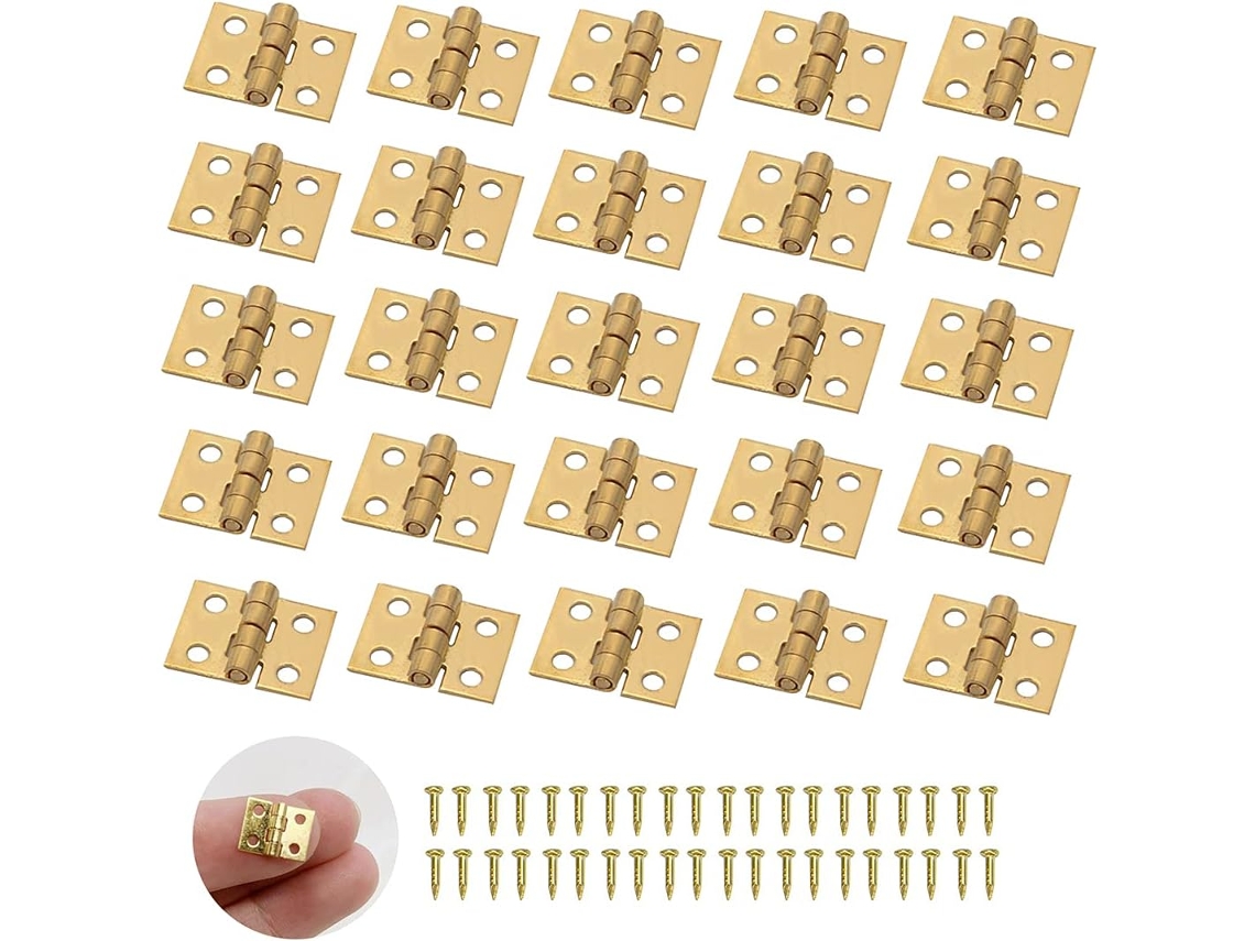 50 Peças De Mini Dobradiças, Pequenas, De Latão, Em Miniatura E 200 Parafusos