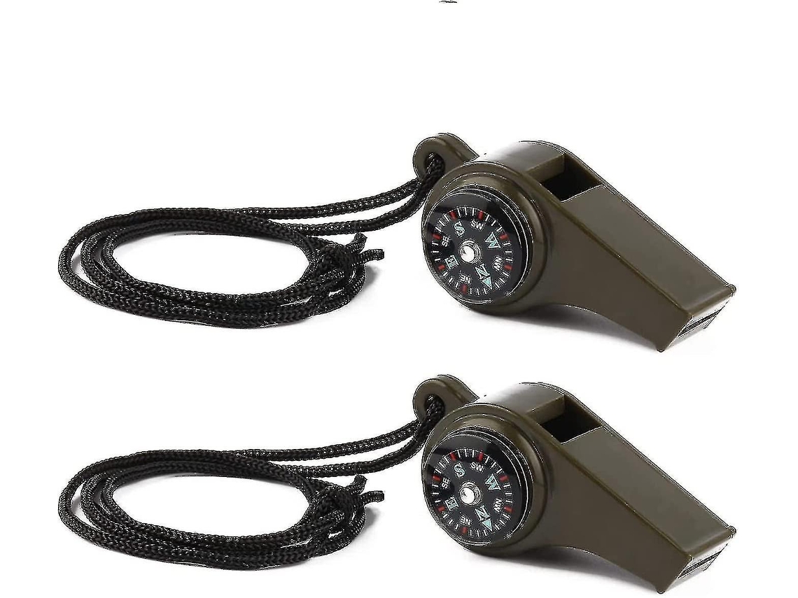 Omni-silbato De Emergência Com Bússola E Termômetro, 2 Peças Negras, 120 Db, Abs Resistente, Ideal Para Esportes Ao Ar Livre