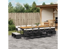 Vidaxl 15 Pcs Conjunto De Jantar P/jardim Com Almofadões Vime Pe Preto