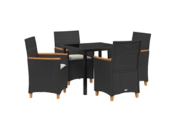 Conjunto 5 De Jantar De Jardim De Vidaxl Com Almofadas Preto Rattan Poliéster
