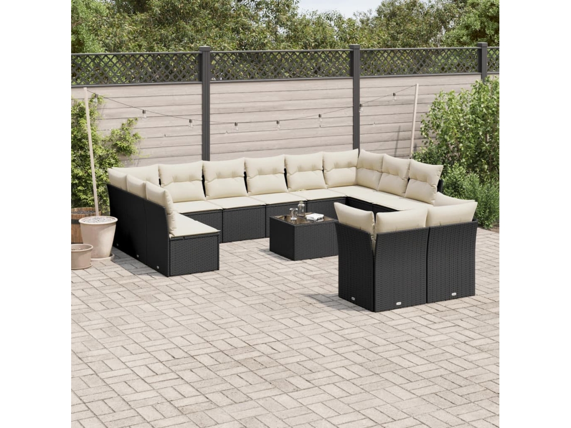 Vidaxl 13 Pcs Conjunto De Sofás De Jardim Com Almofadões Vime Pe Preto