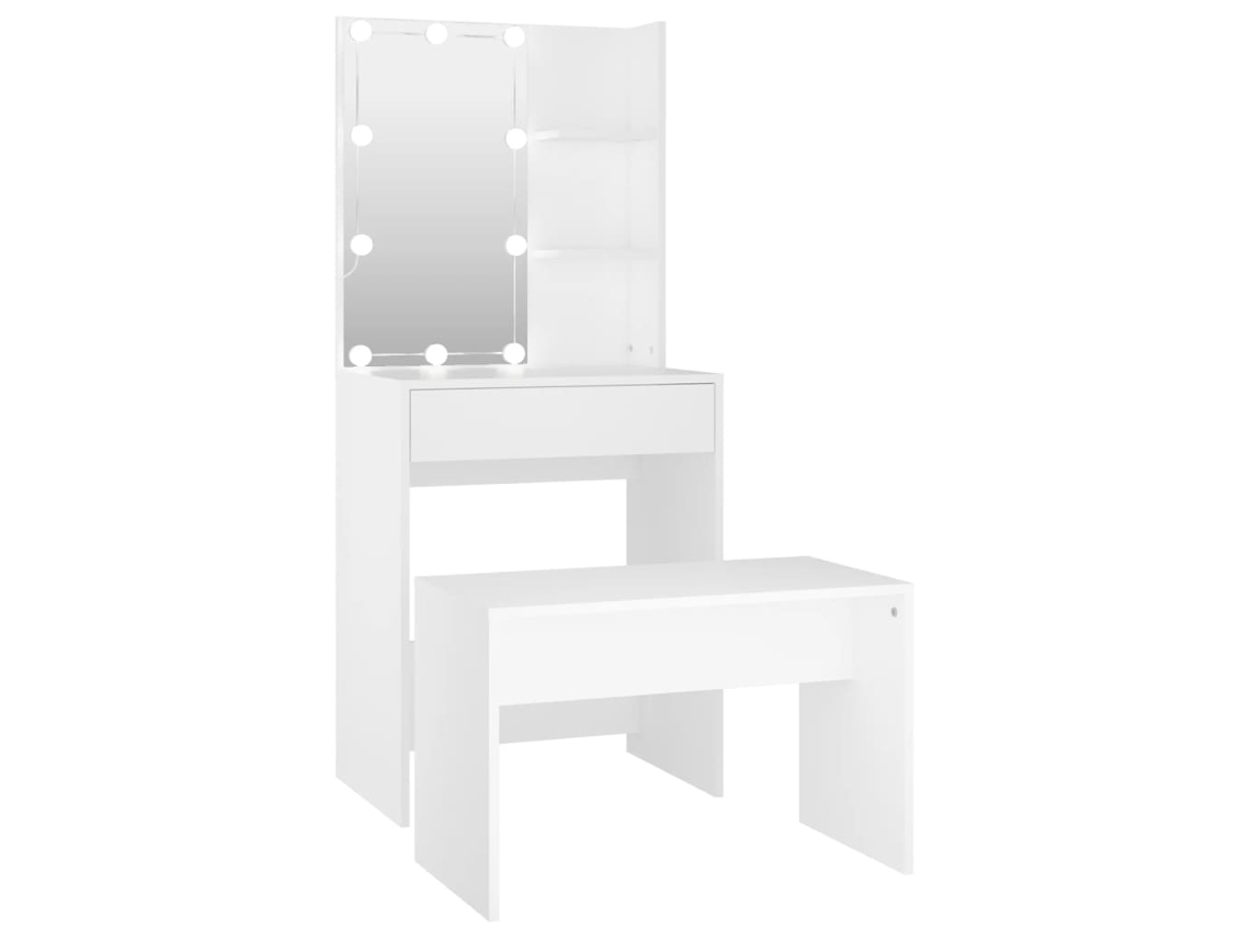 Dressing Table Set With Led, Dressing Table Sets With Leds Vidaxl Branco Madeira Processada (60 X 40 X 140 Cm)