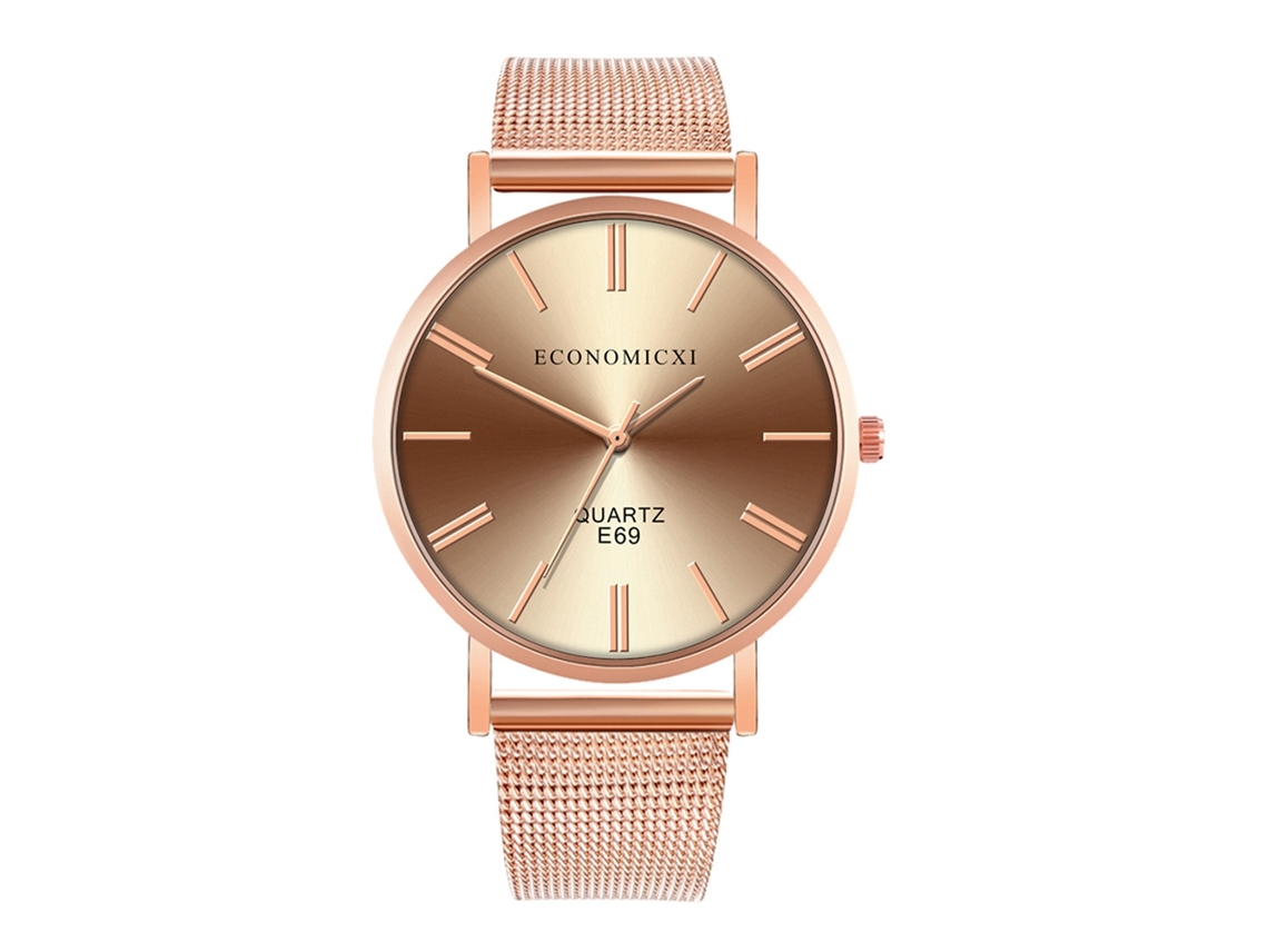 Reloj De Cuarzo Casual Estilo Simple Moda Pulsera Marrón+oro Rosa