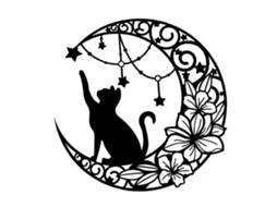 Decoração De Parede Em Ferro Preto Gato E Lua Pendurável Sala De Estar