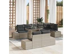 Vidaxl Conjunto De Sofá De Jardim 9 Unid. Cinzento-claro Vime Pe
