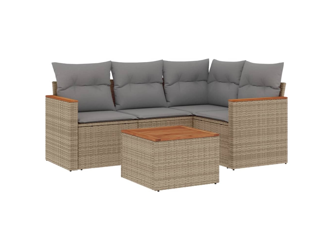 Conjunto 5 de sofás p/ jardim com almofadões VIDAXL vime PE bege