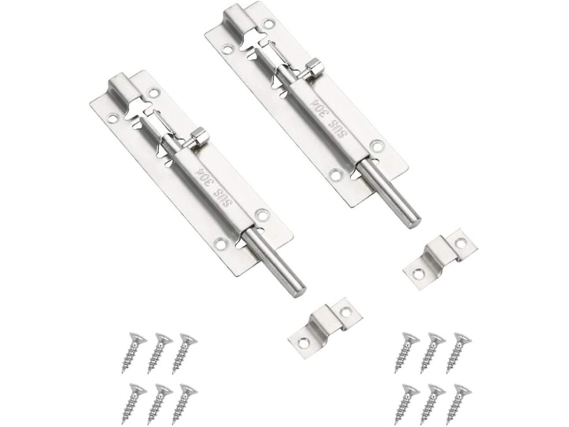 Kit Com 2 Travas De Porta Fáceis De Instalar, Para Banheiro, Quarto, Lavabo, Galpão E Box, Com Parafusos (4 Polegadas).