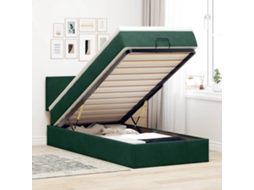 SYFAX™ Estrutura de Cama Otomana com Colchão Verde Escuro Veludo