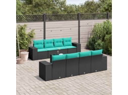 Vidaxl Conjunto De Sofá De Jardim De 9 Peças Com Almofadas Em Rattan Sintético Preto