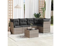 Vidaxl 6 Pcs Conj. Sofás Jardim Com Almofadões Vime Pe Cinzento-claro