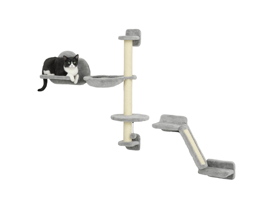 Conjunto De Parede De Escalada Para S Com 3 Peças, Incluindo Rede, Rampa, Arranhador E Plataforma Em Formato De Nuvem (cinza)