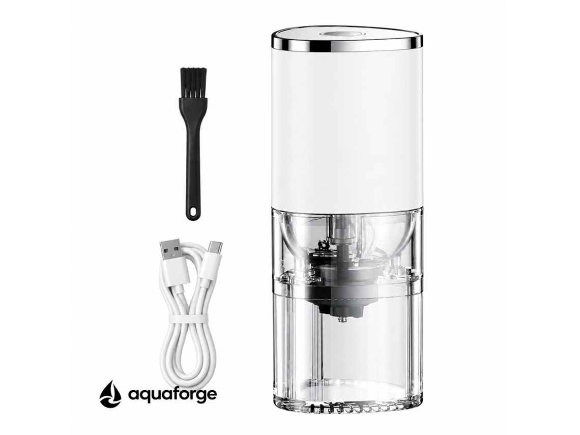 Moinho Elétrico De Café Aquaforge Com Moagem Ajustável E Mó Cerâmica Para Café, Branco