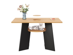 Mesa Retangular 130x85x75 Cm Com Prateleiras, Madeira Natural E Escura