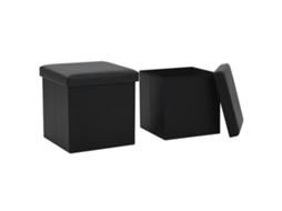 Vidaxl Bancos De Arrumação Dobráveis 2 Pcs Couro Artificial Preto