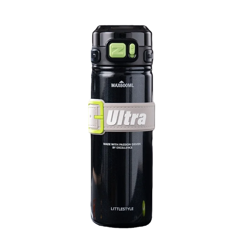 (preta, 600ml) Garrafa Térmica A Vácuo, Aço Inoxidável, À Prova De Vazamentos, Com Alça Para Transporte, Garrafa De Água Esportiva