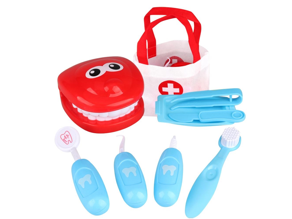 Primerox conjunto Brinquedo Dentista para Crianças Modelo Escovação de Dentes Kit Médico Azul