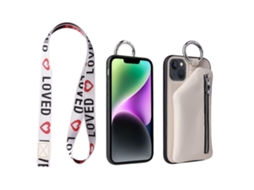 Capa Com Cordão Para Iphone 14 Plus Pele Sintética Anti-choque Branco