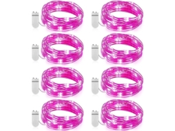 8 Pack Luzes De Fadas 7.2ft 20 Leds Com Bateria Luzes De Cadeia Mini Led Piscantes Cor Rosa