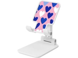 Suporte Dobrável Para Celular Com Corações Brancos E Azuis Sobre Fundo Rosa Altura Ângulo Ajustáveis Compatível Todos Os