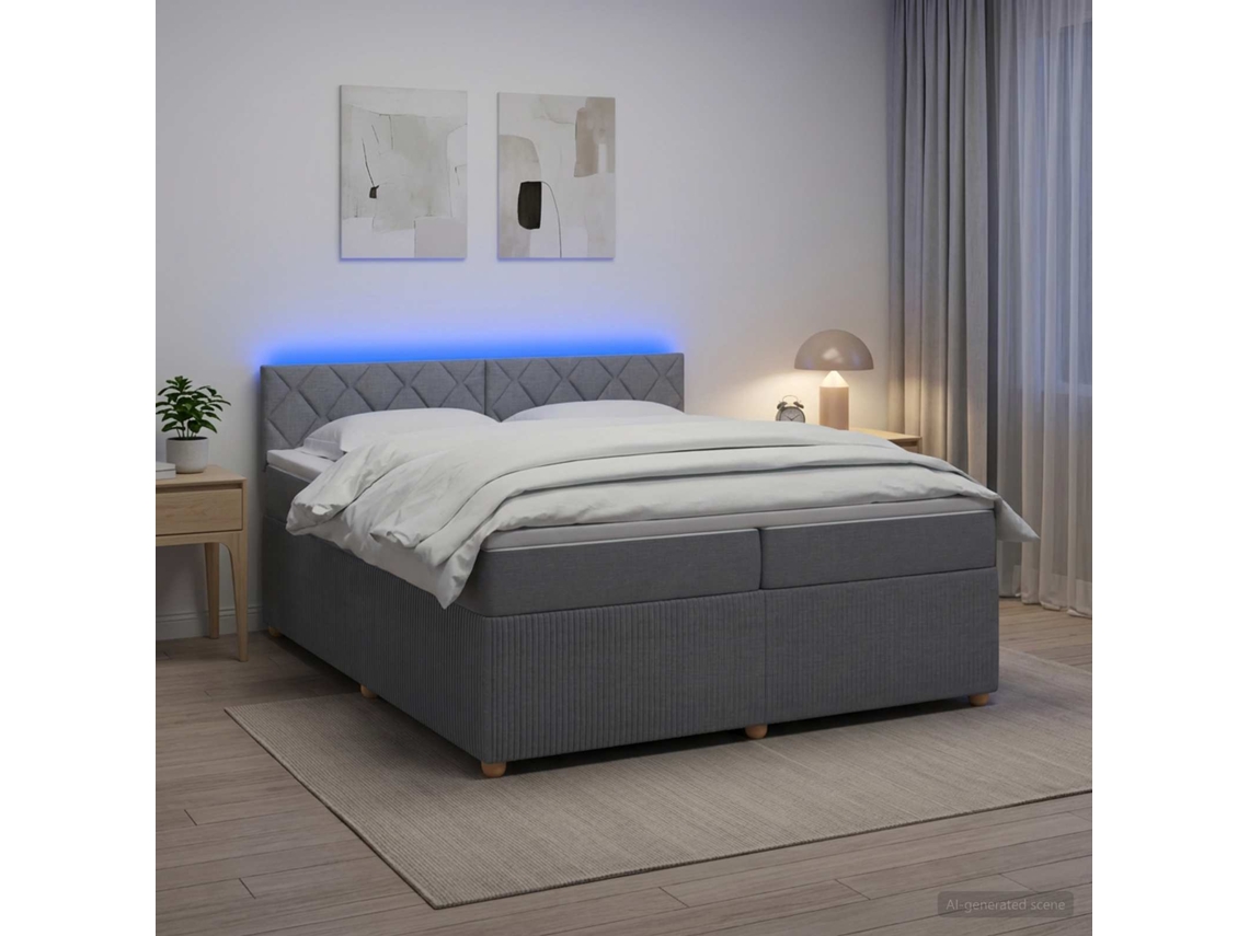 Vidaxl Cama Box Spring Com Colchão Cinzento-claro 200 X 200 Cm Tecido
