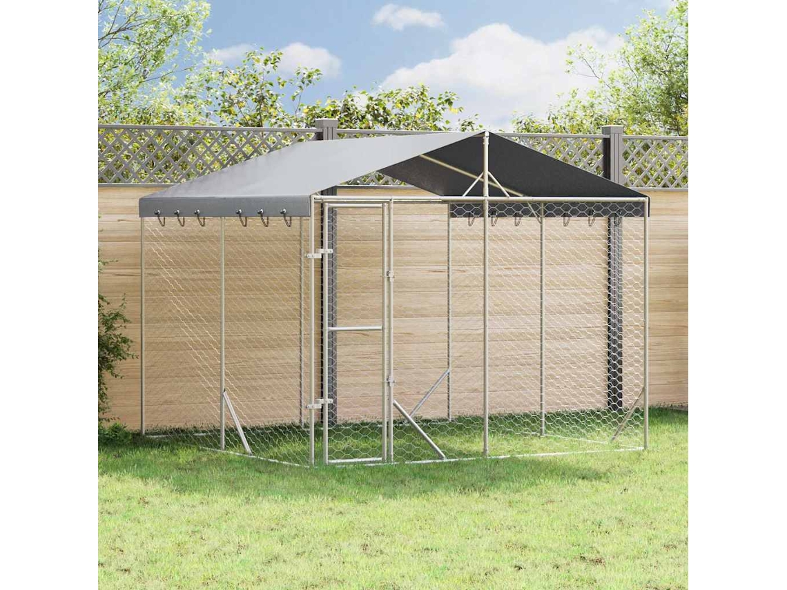 Vidaxl Canil de Exterior com Teto 3x3x2,5 M Aço Galvanizado Prateado