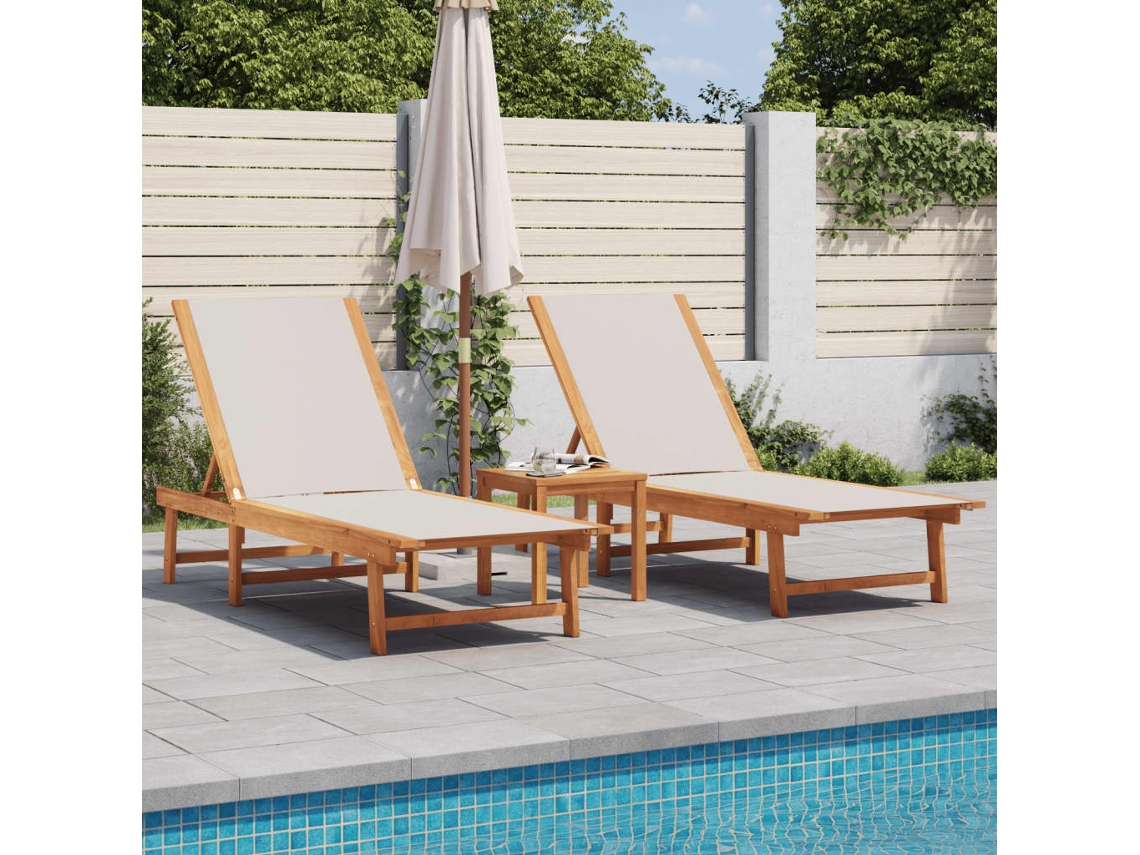 Vidaxl Espreguiçadeiras Com Mesa 2 Pcs Acácia Maciça/textilene Cinza