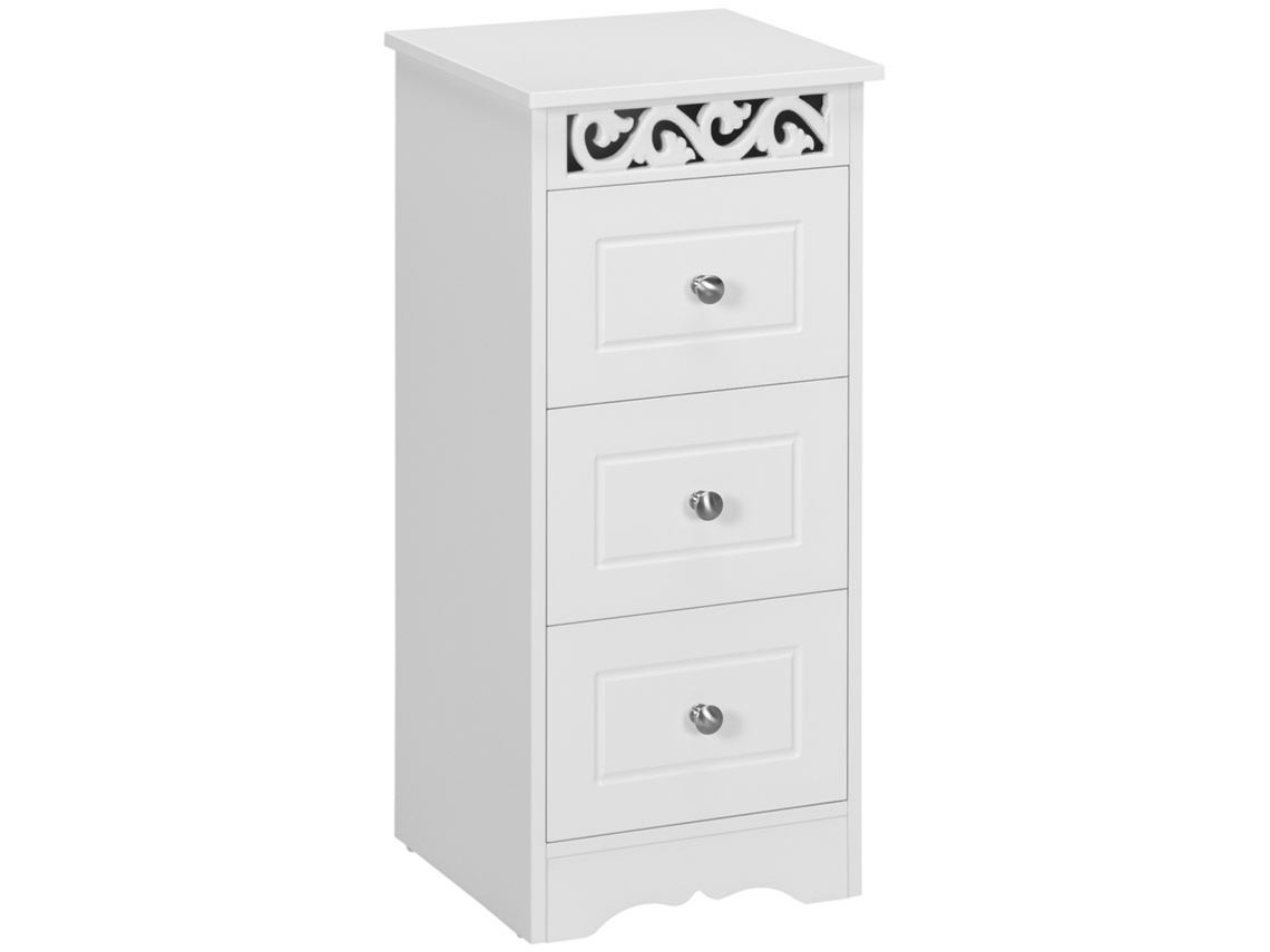 Cômoda Branca Com 3 Gavetas Para Cozinha, Sala De Jantar, Sala De Estar E Quarto (29,8 X 29,8 X 68,5 Cm).