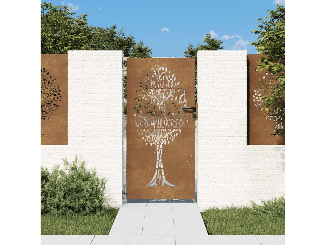 Vidaxl Portão De Jardim 85x175 Cm Aço Corten Design Árvore