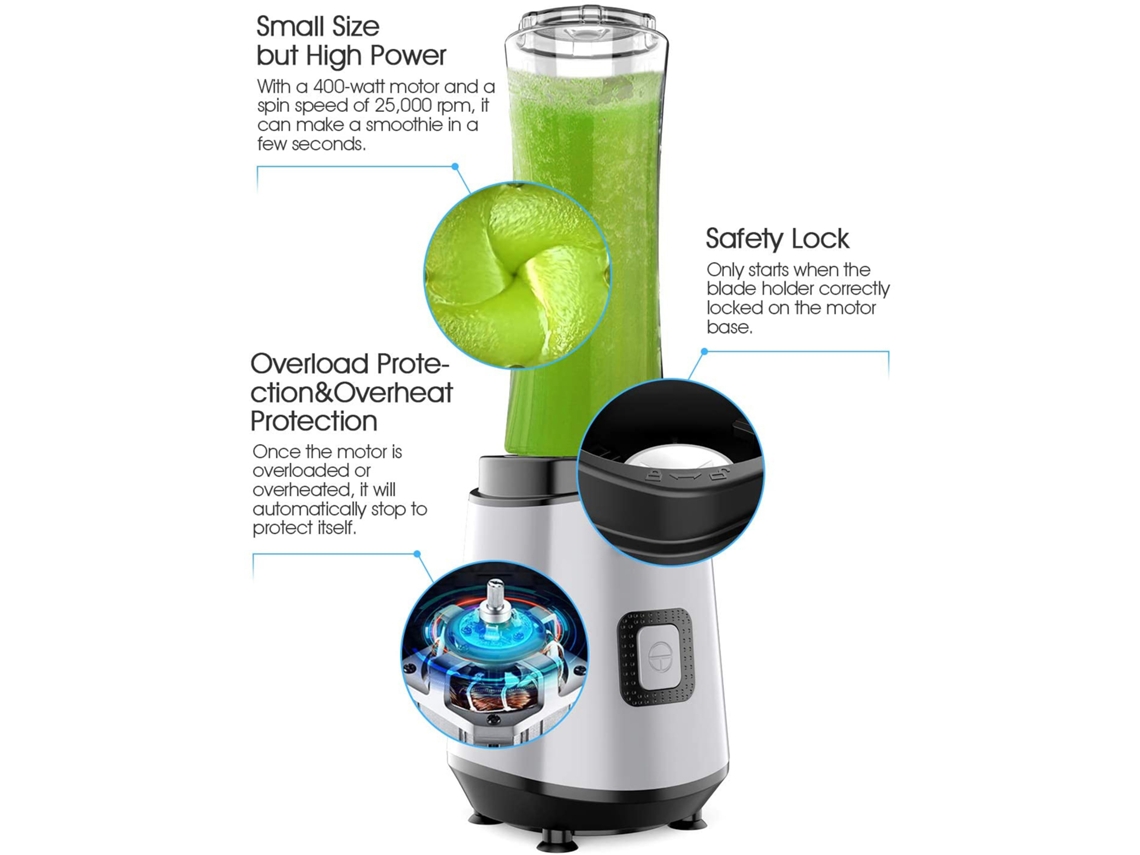Liquidificadora Portátil Mini 400w 600ml, Feita para Smoothies, Milkshakes e Sucos, Lava louças Segura S/MARCA