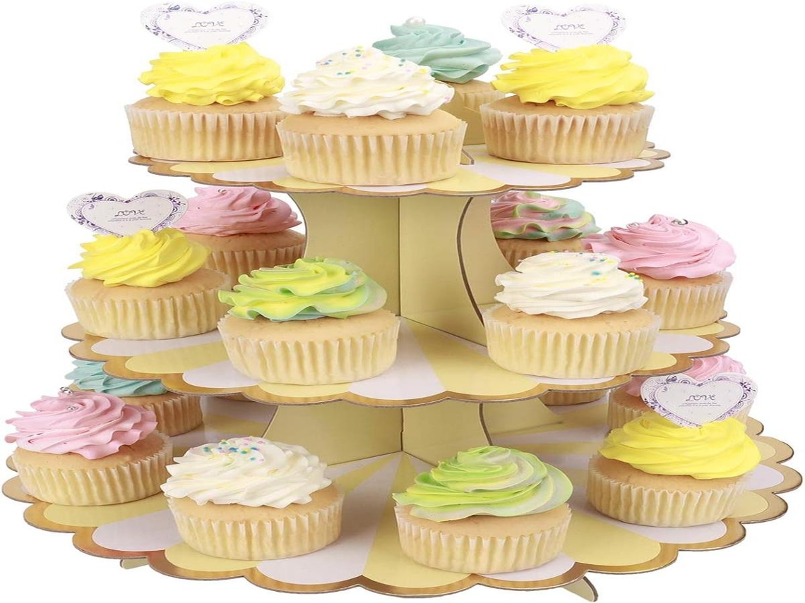 Suporte para cupcakes Lurelia, 32 cm, 30 cm, amarelo, para festas e mesas.