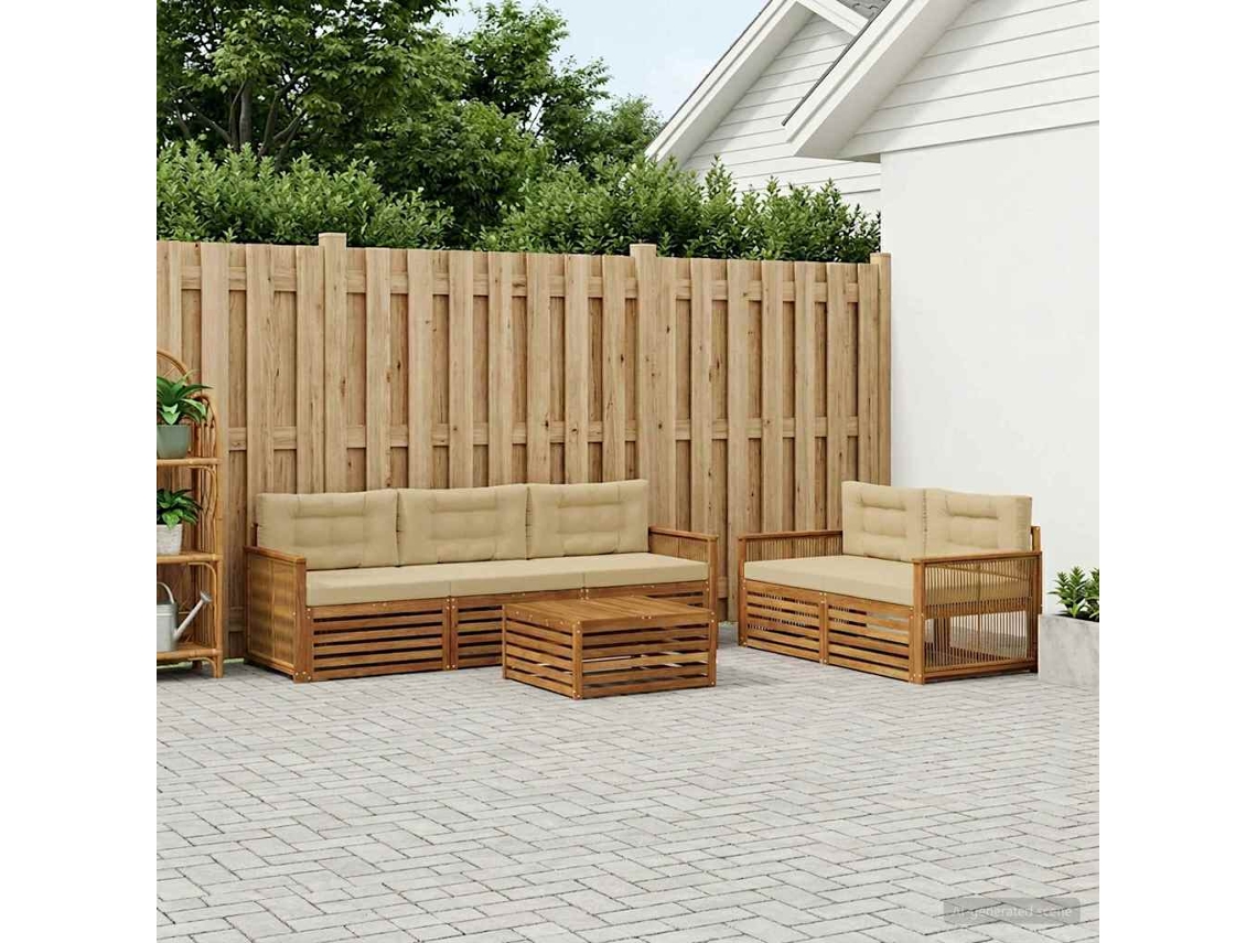 Vidaxl Conjunto De Sofás Para Exterior 6 Unid. Natural E Bege