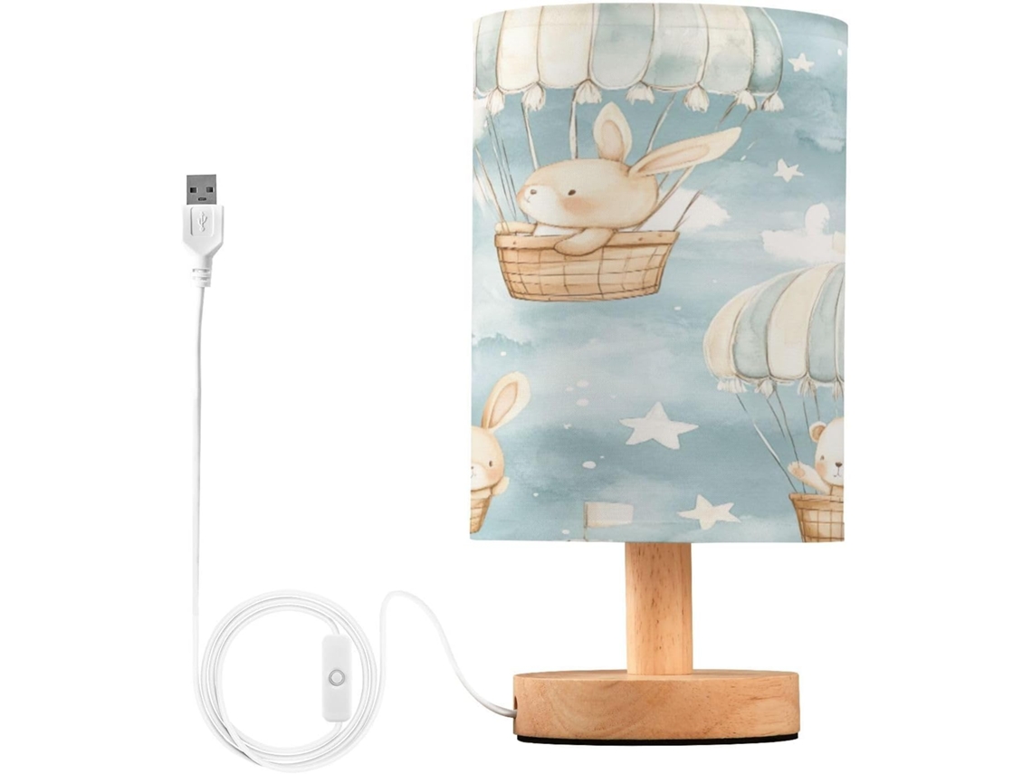Luminária De Mesa Skyshu Em Formato Balão Ar Quente Com Design Animal Pequena Led Usb Base Madeira Antiderrapante E