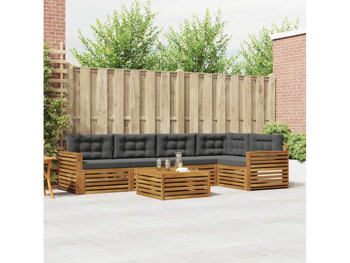 Vidaxl Conjunto De Sofás Para Exterior 6 Unid. Natural E Antracite