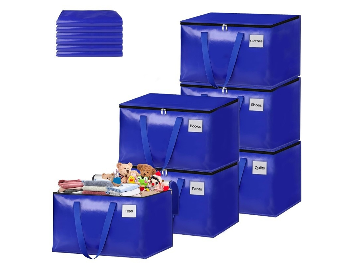 Sacos De Armazenamento Portáteis Extra‑grandes E Reforçados , Com Alças Impermeáveis E Resistentes, Em Pacote Com 6 Unidades Azul Hexinyigjly