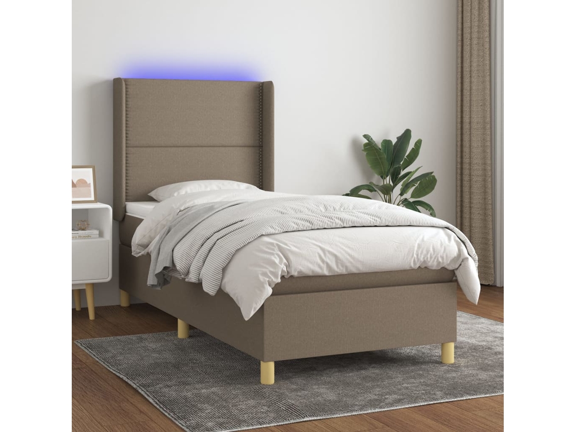 Vidaxl Cama Box Spring Colchão/led 100x200cm Tecido Cinza-acastanhado
