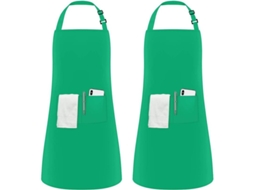 Omni-avental Linjou 2 Unidades Ajustável Com 2 Bolsos Para Cozinha Feito De Poliéster Cor Verde Verde