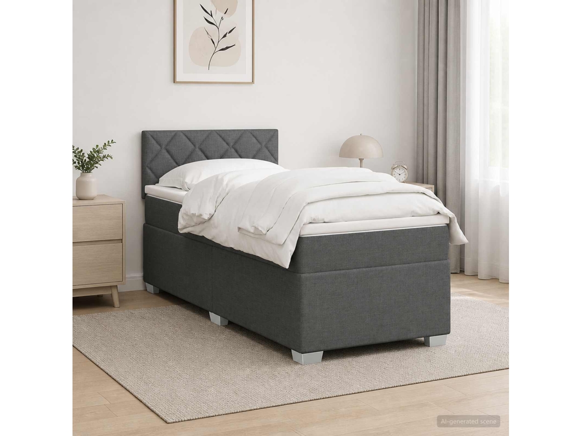 Vidaxl Cama Box Spring Com Colchão E Led Cinzento-escuro 80 X 200 Cm