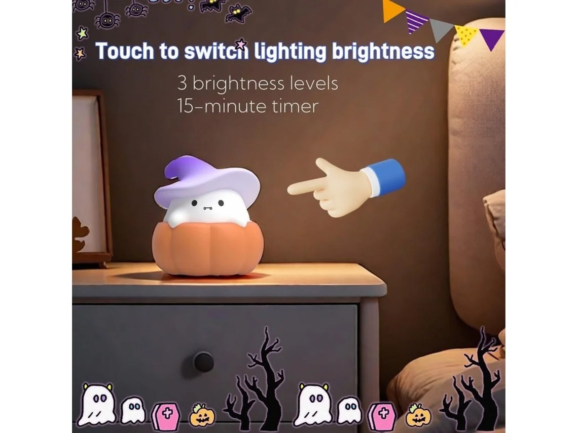 Luz Noturna De Bruxa De Abóbora Fofa Para Crianças Lâmpadas De Feiticeiro De Chapéu De Halloween Kawaii Luz Noturna De Berçário Regulável Bestvite